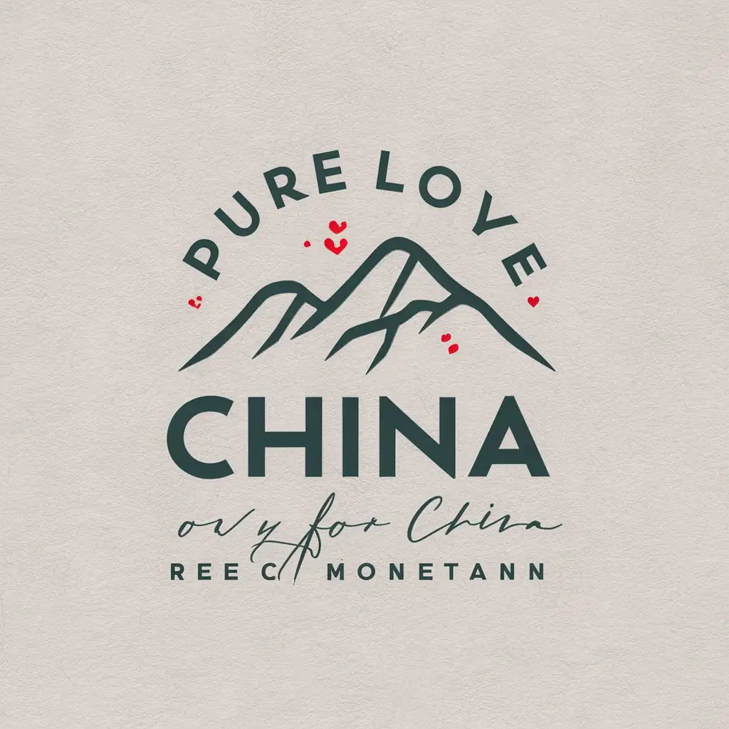 a vector logo design,with the text "Pure love only for China", main symbol:snow mountain,Moderate,be used in Restaurant industry,clear background