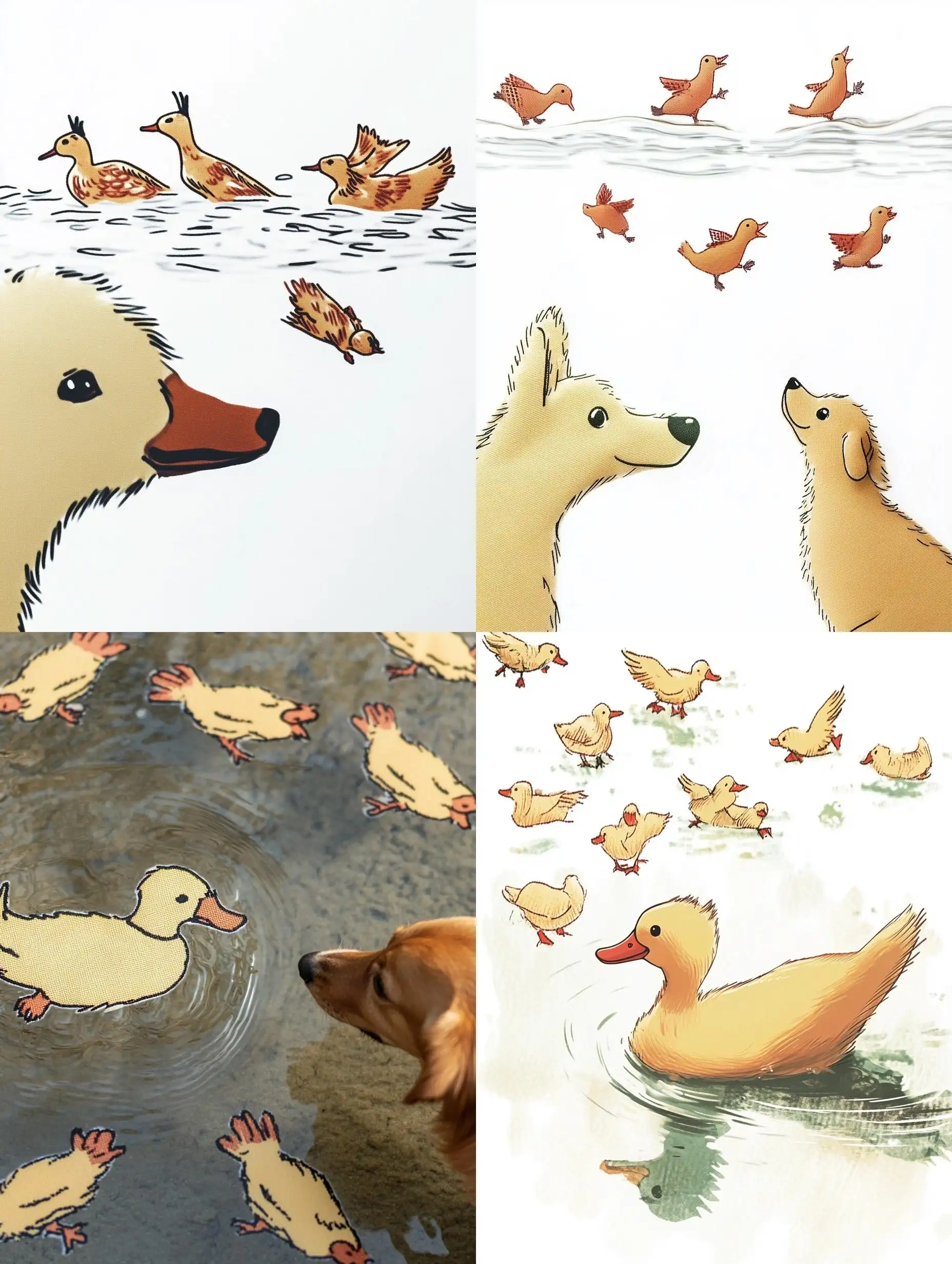 Dog-Watching-Yellow-Duck-Swimming-in-River