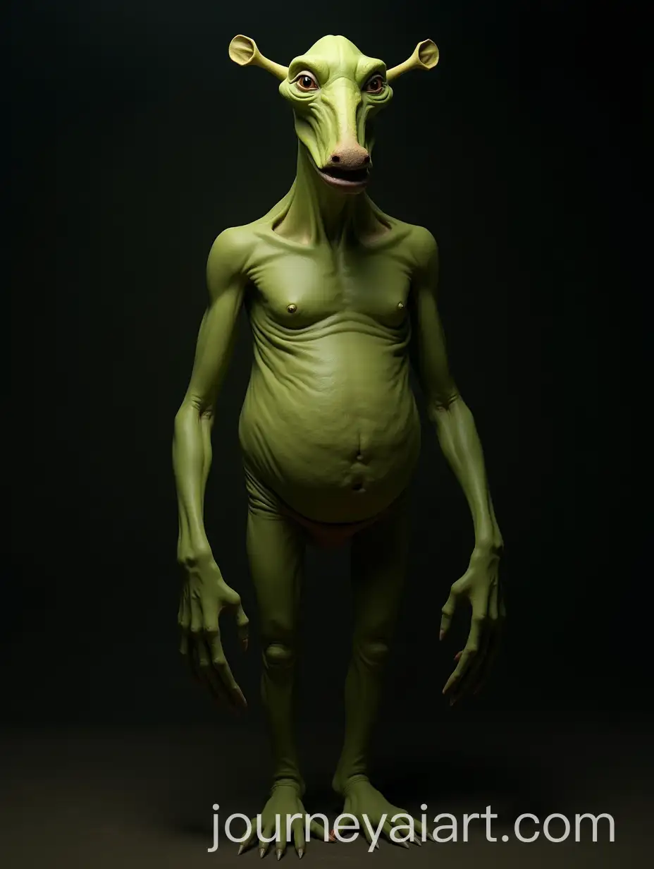 Grotesque-Green-Humanoid-with-Exaggerated-Features-in-Shadowy-Environment