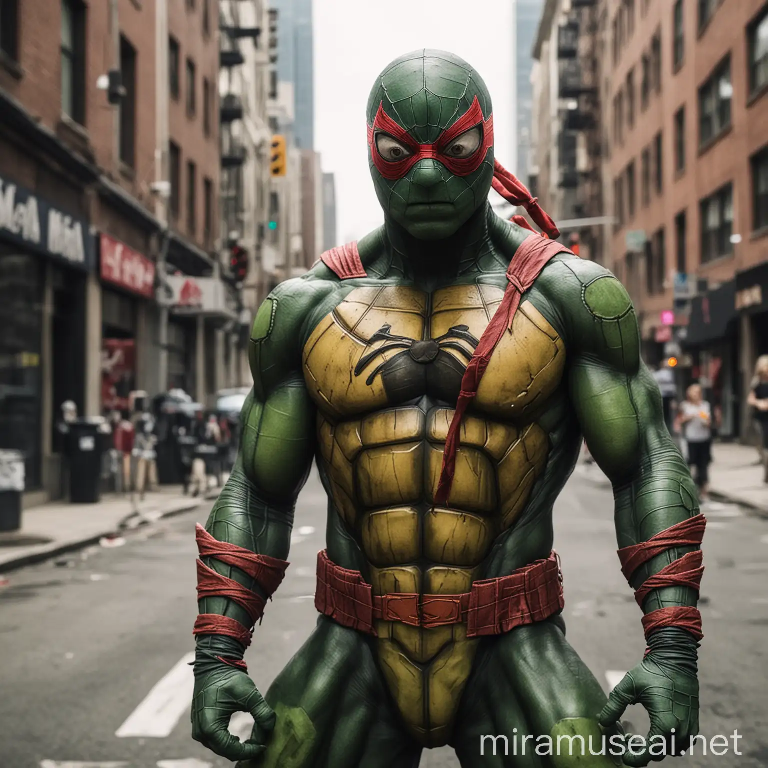 Ninja Turtle Spiderman in Urban Cityscape