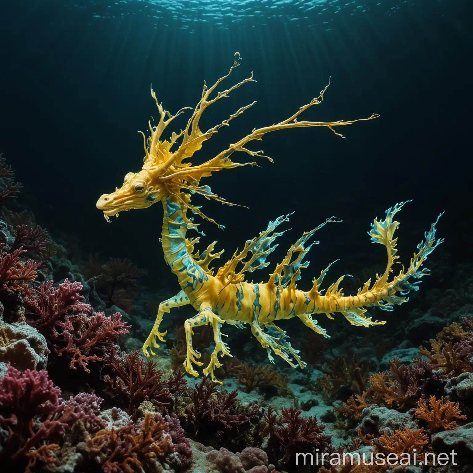 Majestic Leafy Sea Dragon Swimming in Deeper Ocean Waters