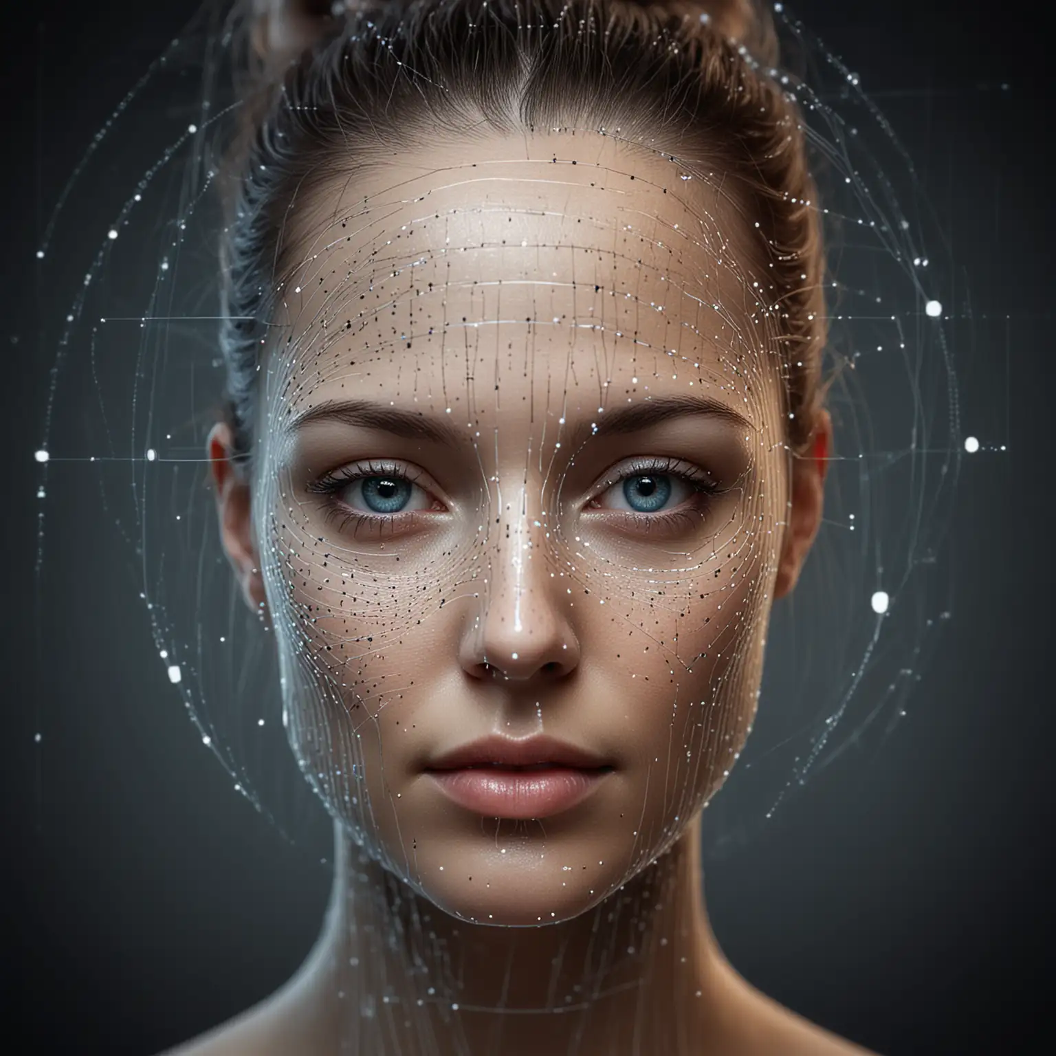 biometric data visualization, data points and patterns overlaying facial features, abstract representation of data, clean lines, high contrast, high resolution