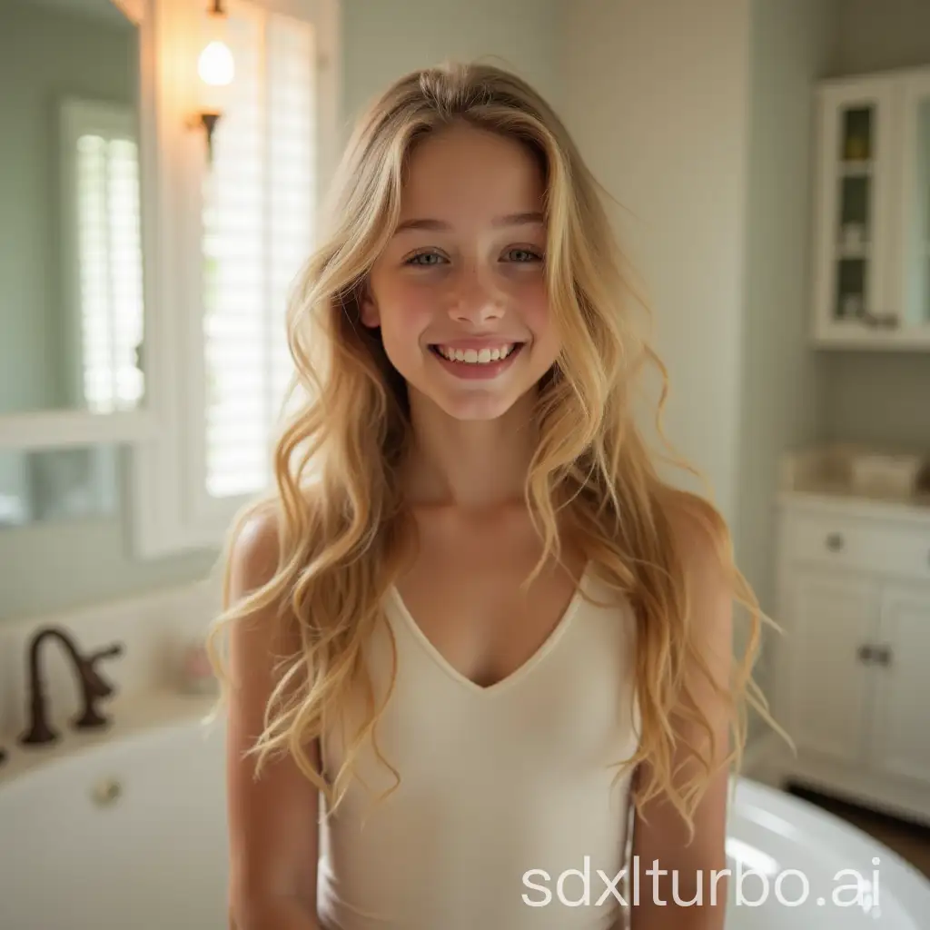 Smiling-Tween-Girl-with-Long-Blonde-Hair-in-a-Bright-Bathroom