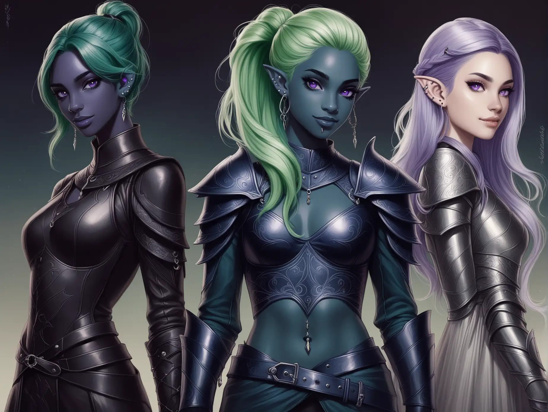 Fantasy-Elf-Character-with-Dark-Blue-Skin-and-Green-Hair-in-Assassin-Armor