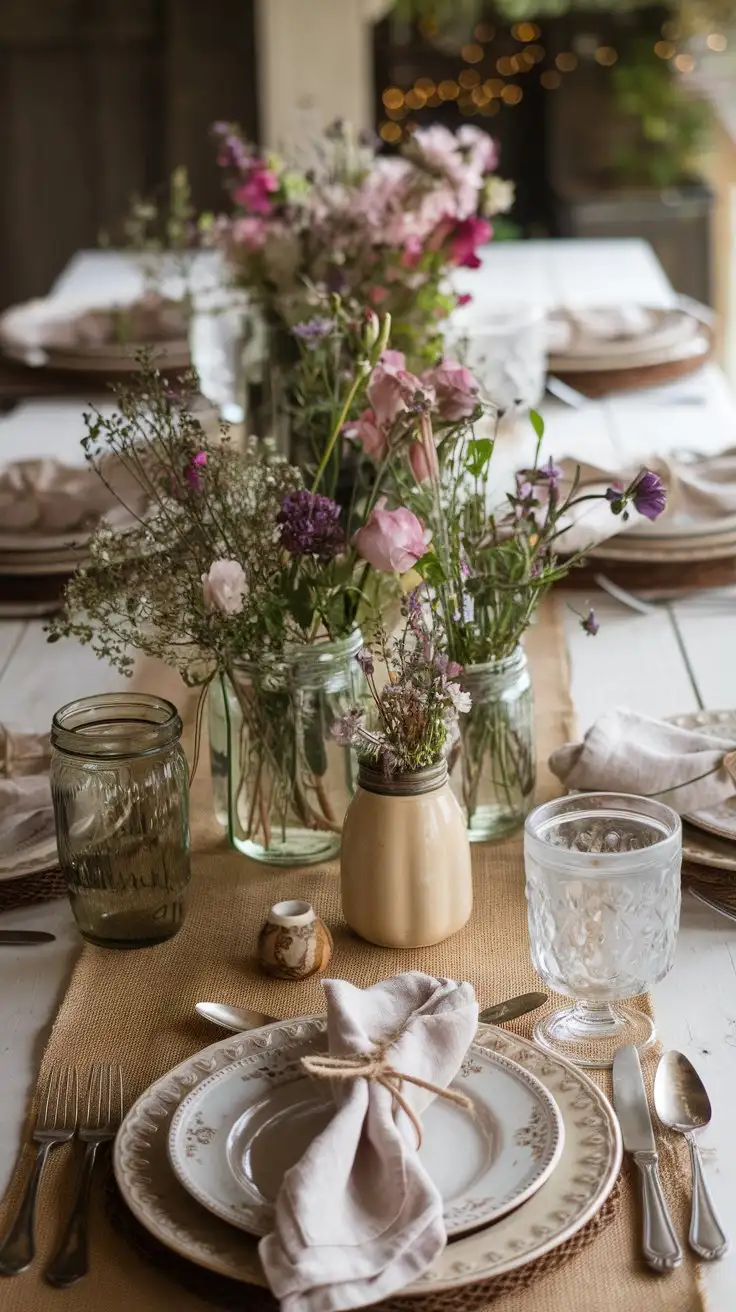 Rustic-Spring-Table-Setting-with-Wildflowers-and-Vintage-China