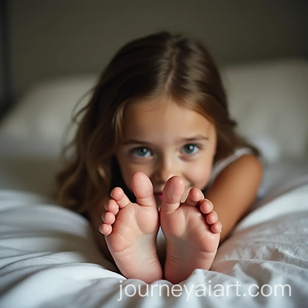 Teenage-Girl-Lying-on-Bed-with-Bare-Feet-in-View