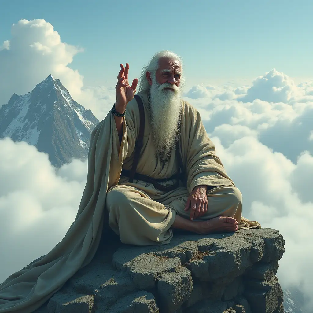 Old-Man-Meditating-onAI-Image-Prompt-Expansion-Mountain-Peak-Foreseeing-Illithid-Arrival