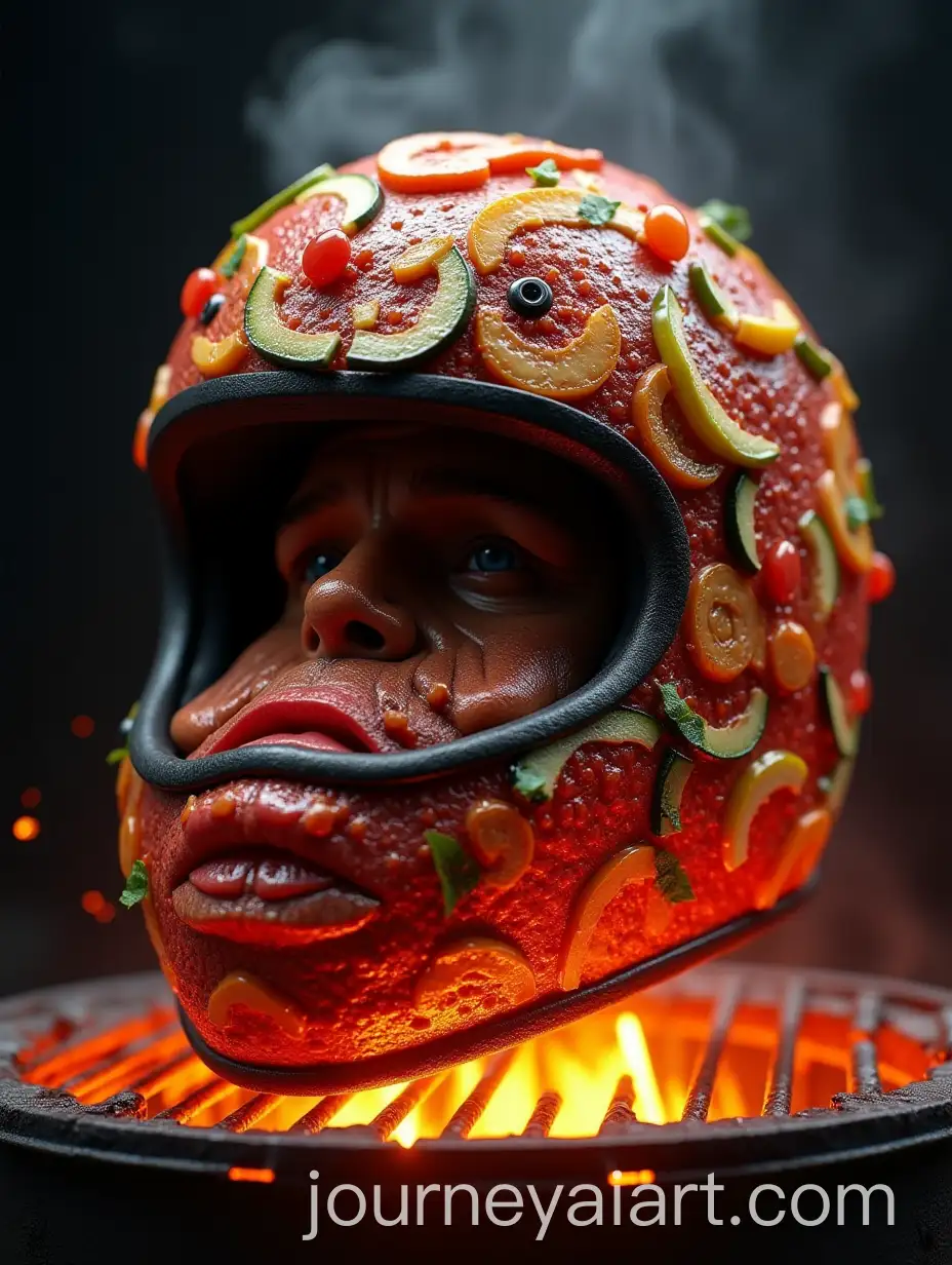 Motorcycle-Racing-HelmetShaped-Grill-with-Food-Art-Tribute-to-Motorsports-Champion