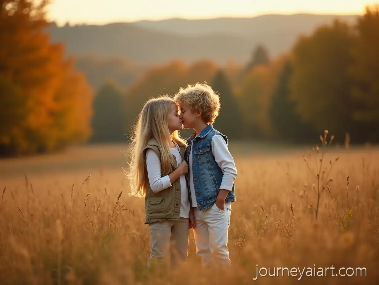Adolescent-Couple-Kissing-in-Autumn-Field-SurAI-Image-Prompt-Expansionrounded-by-Trees