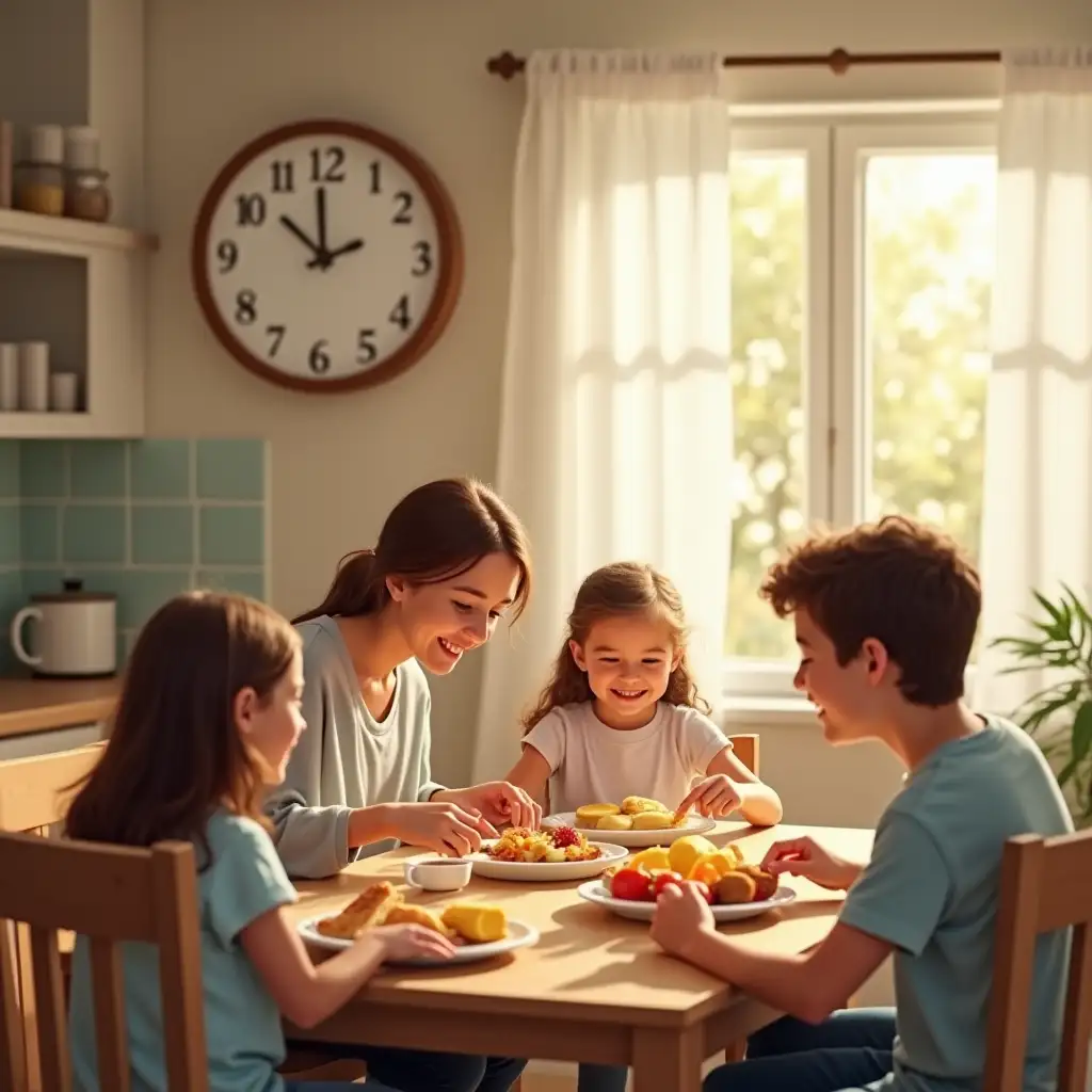 Family-Enjoying-Breakfast-Together-in-Sunlit-Kitchen