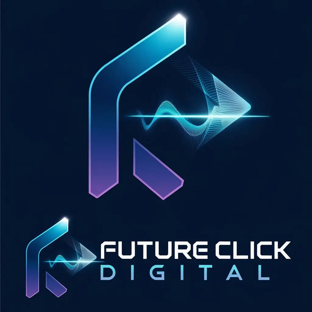 LOGO Design for Future Click Digital Futuristic Blue Purple and Cyan with Abstract Click Cursor and Digital Waveform Theme