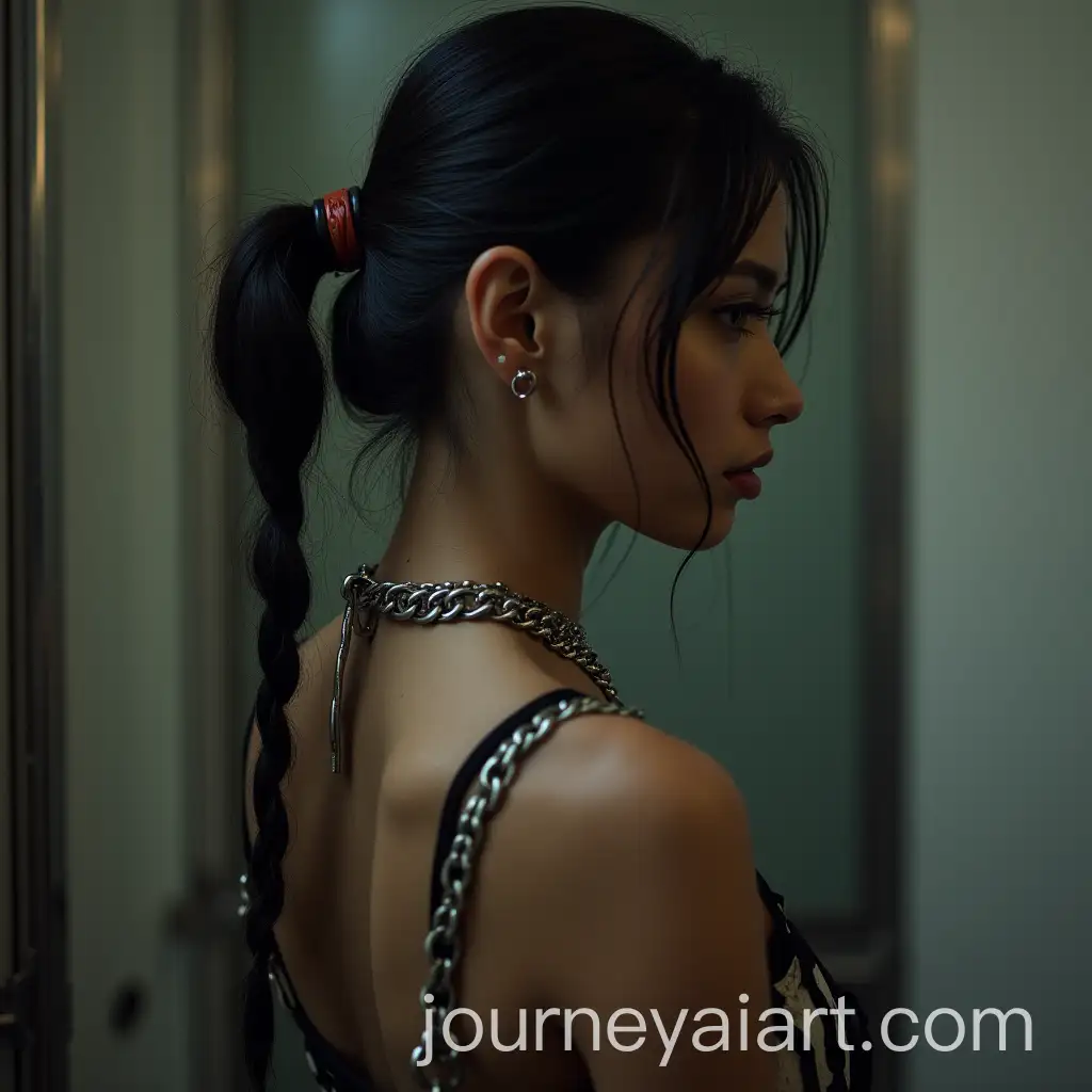 Woman-in-Handcuffs-Side-View-Metallic-Restraints