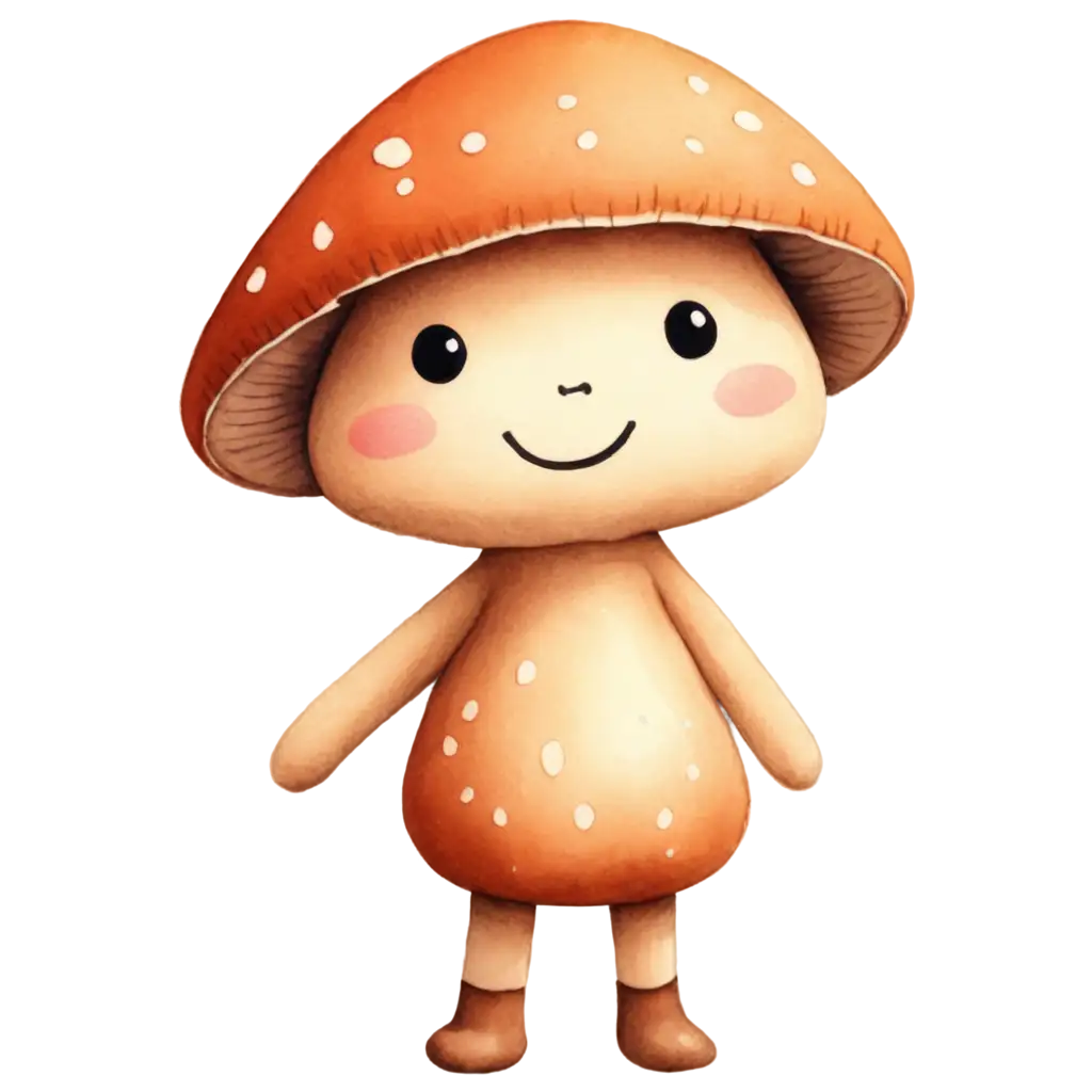 Cute-Mushroom-with-Watercolor-Effect-PNG-Image-Cheerful-Fungi-Illustration