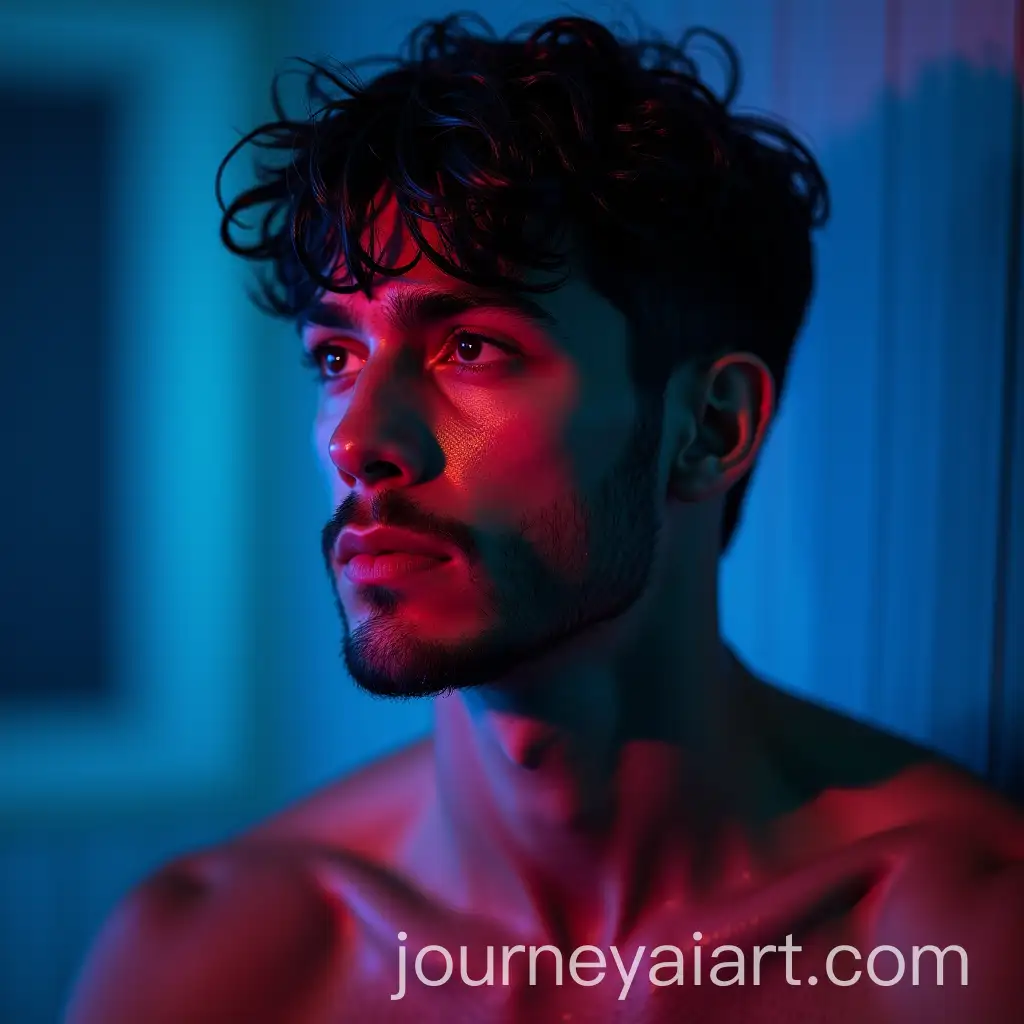 Cinematic-CloseAI-Image-Prompt-Expansionup-Portrait-of-a-Young-Man-with-Wet-Skin-and-Neon-Lighting