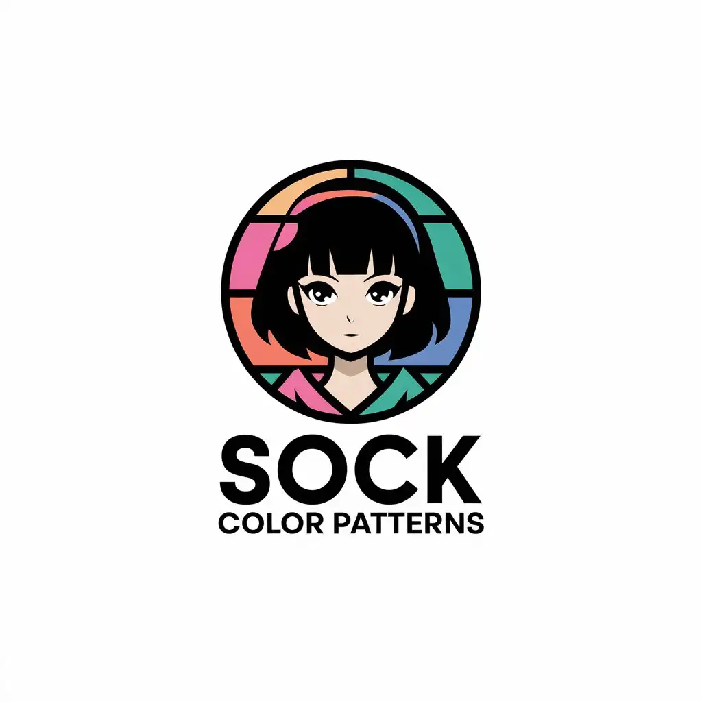 LOGO Design for Sock Color Patterns Anime Girl with TwoDimensional Style for Entertainment Industry