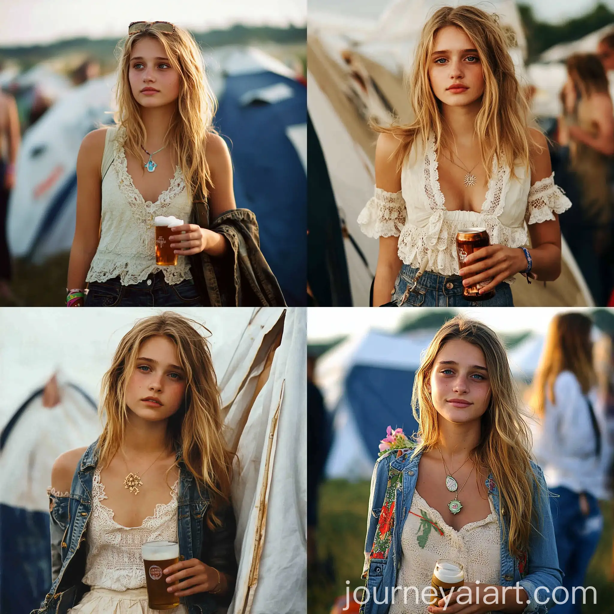 Girl-in-Cream-Summer-Dress-at-Glastonbury-Festival-Holding-Beer