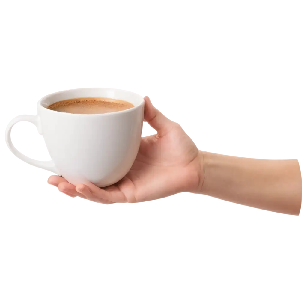coffee cup in hand over white background