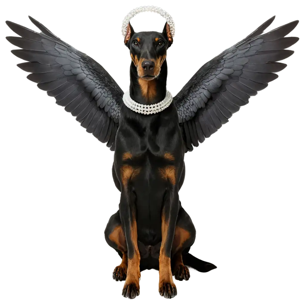 Dark-Angel-Doberman-PNG-A-Captivating-Image-with-Glowing-Halo-and-Pearl-Necklace