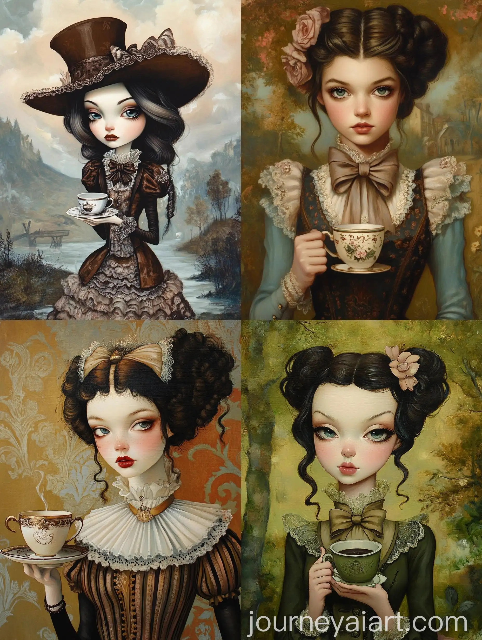 Elegant-Woman-with-Coffee-in-Wonderland-Inspired-Setting