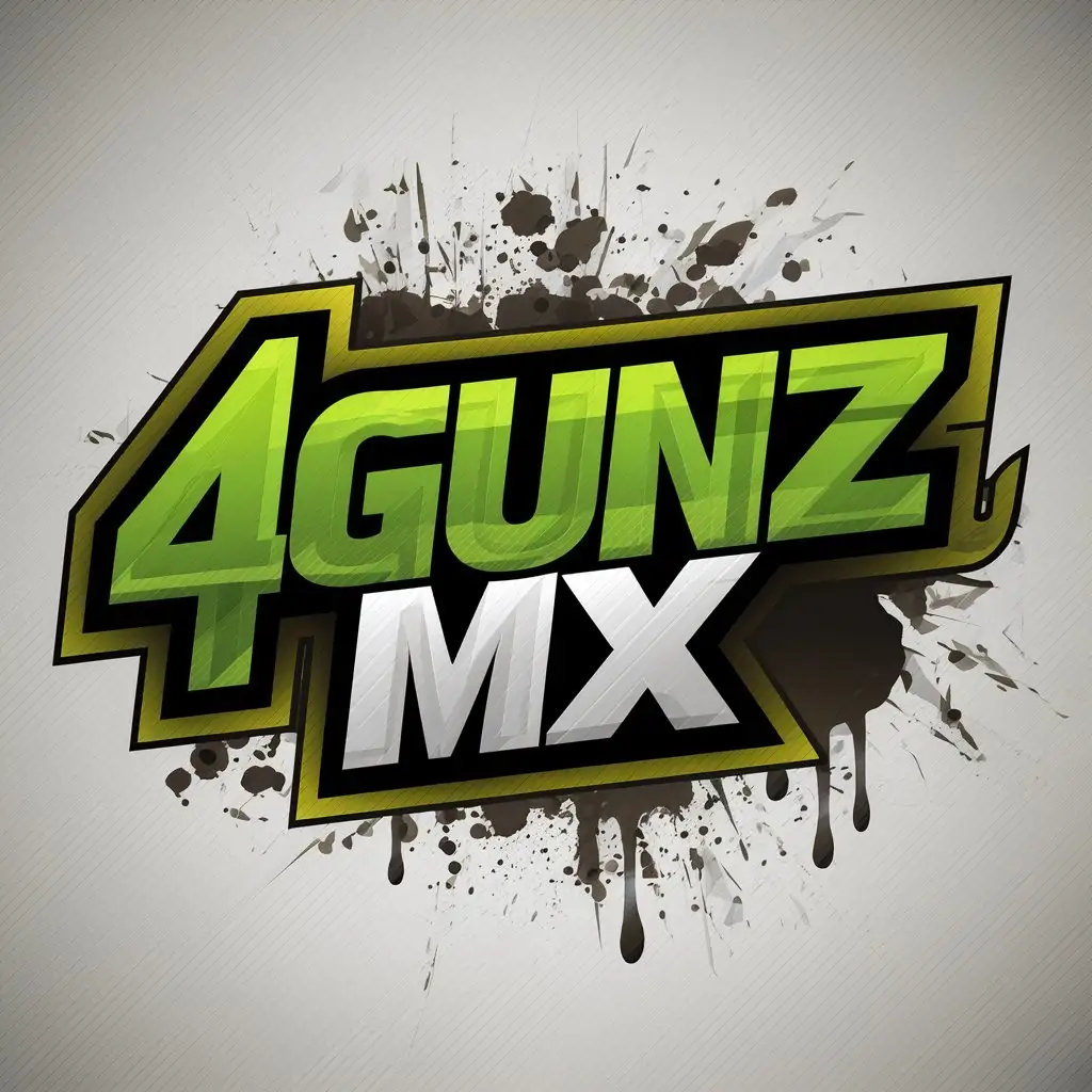 LOGO Design for 4GUNZMX Bold Italic Green Gradient with Motion Speed and Mud Splatter Theme