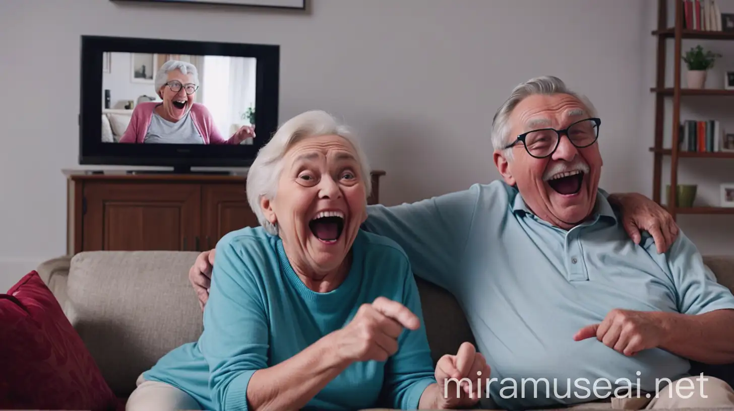 Grandparents Enjoying TV Time in Cozy Living Room