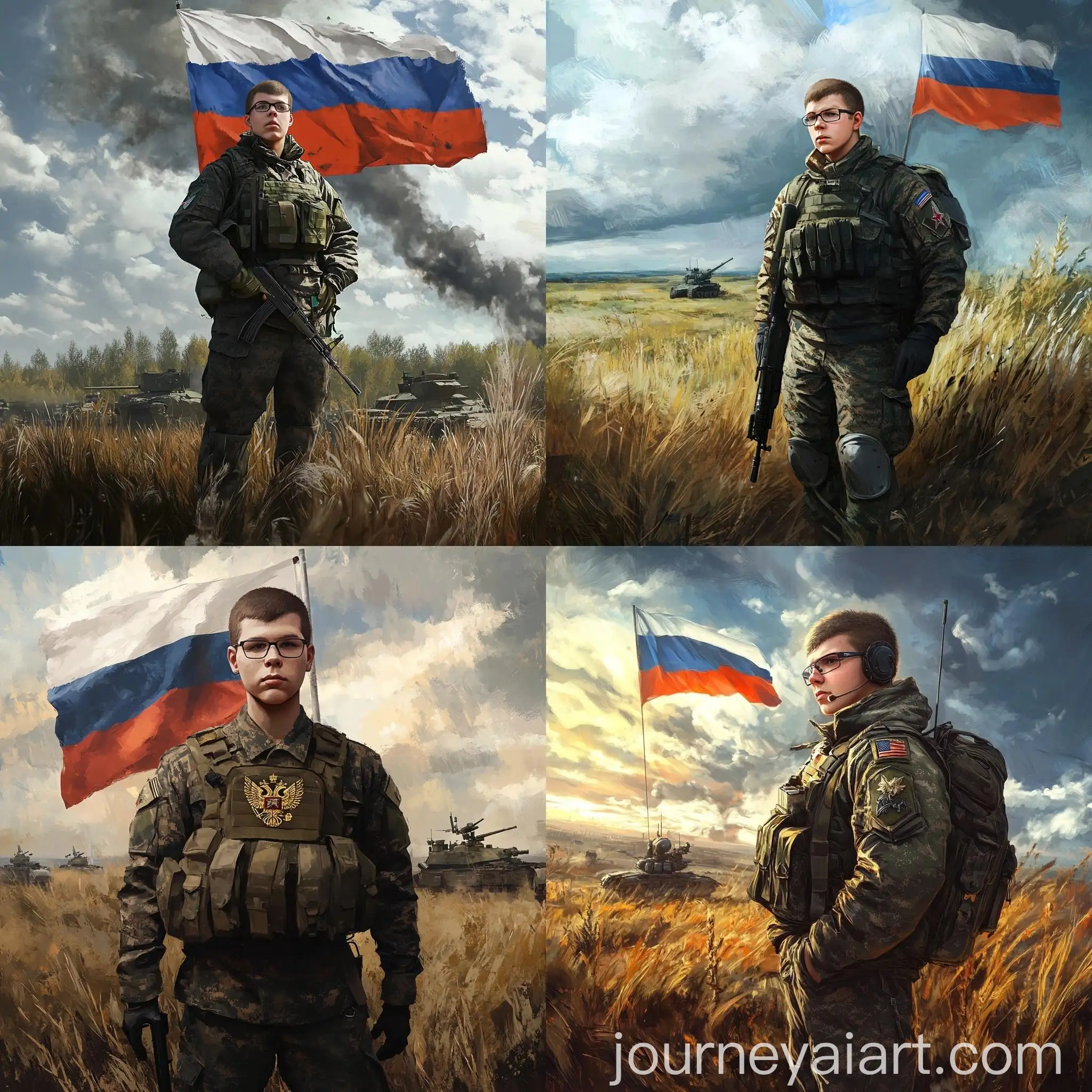 Russian-Military-Soldier-in-Field-with-Flag-Emblem