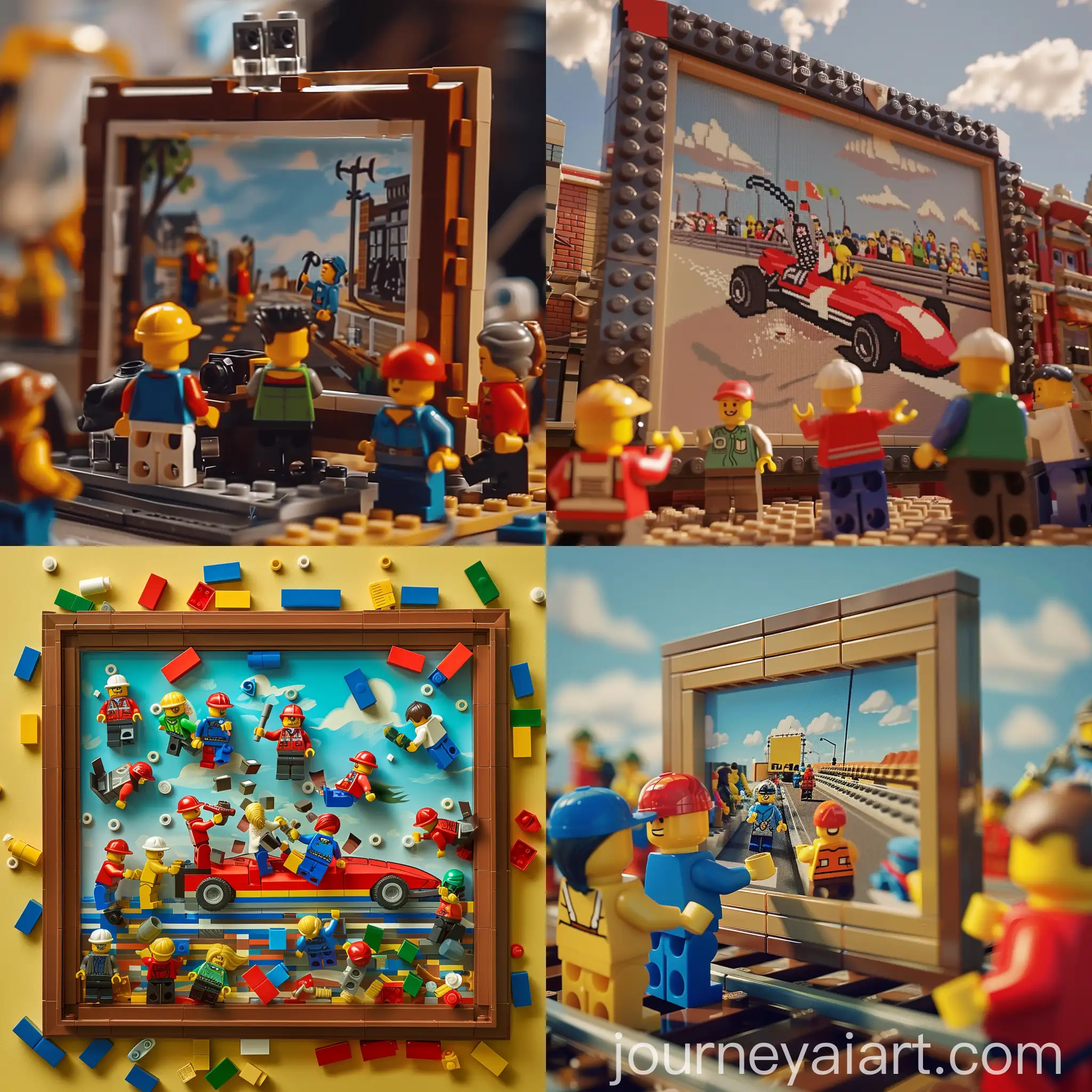 Lego-Figures-Building-Frame-with-Canoe-Race-Scene