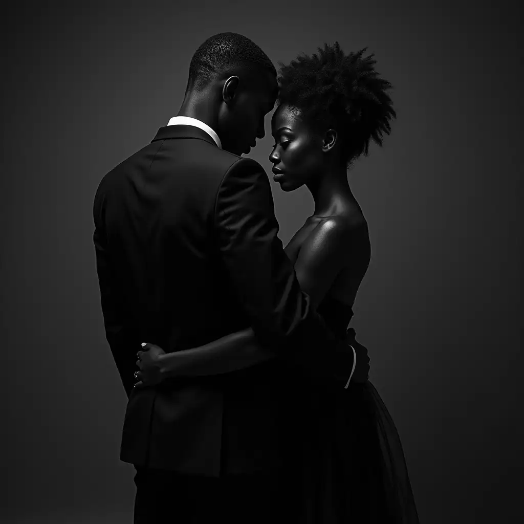 Dramatic-Black-and-White-Photograph-of-a-Couple-Embracing