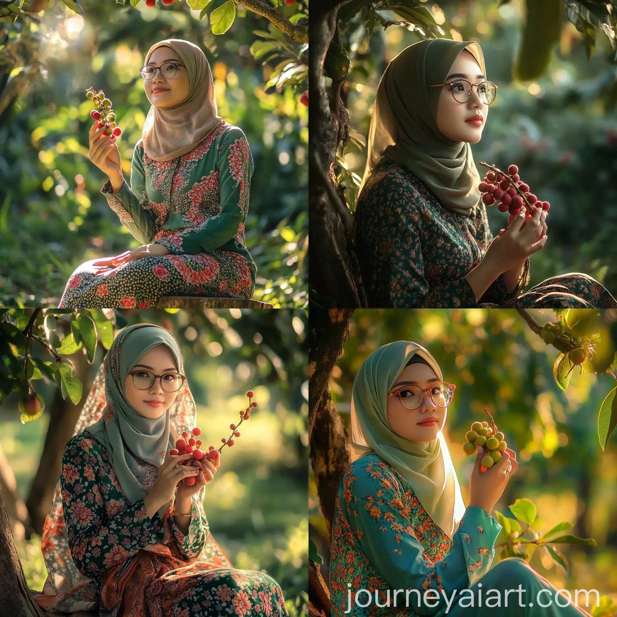 Malay-Muslim-Woman-in-Orchard-Holding-Rambutan