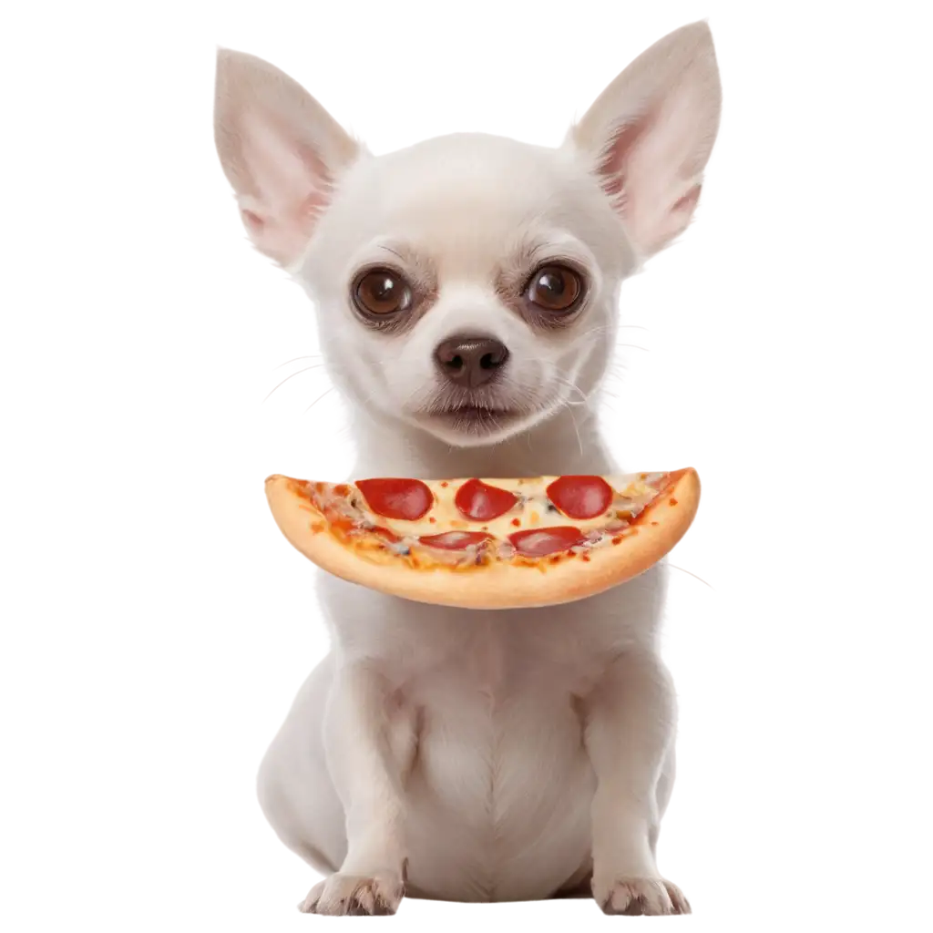 white chihuahua eating pizza