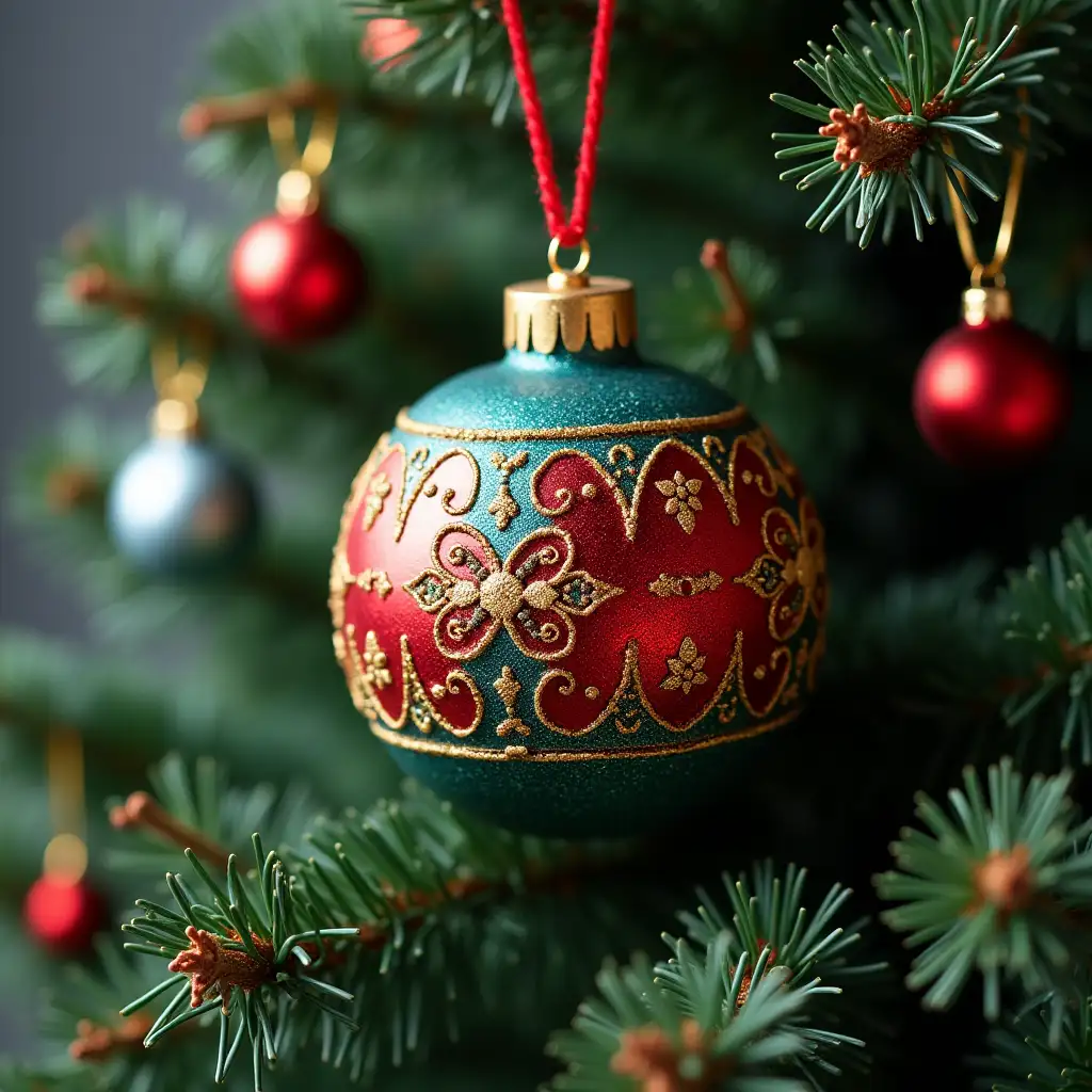 Christmas tree, decorated by colorful bomb, without background