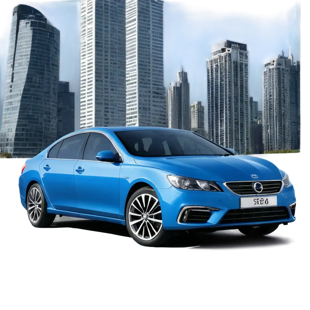 Blue-Car-with-Skyscraper-Buildings-in-Background-PNG-HighQuality-Transparent-Image-for-Creative-Projects