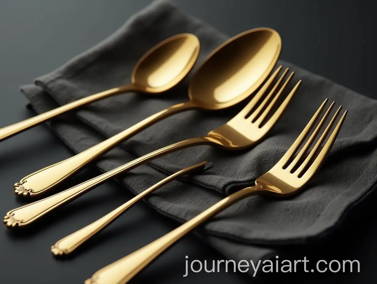 Elegant-Gold-Spoons-and-Forks-Set-on-Monochrome-Background