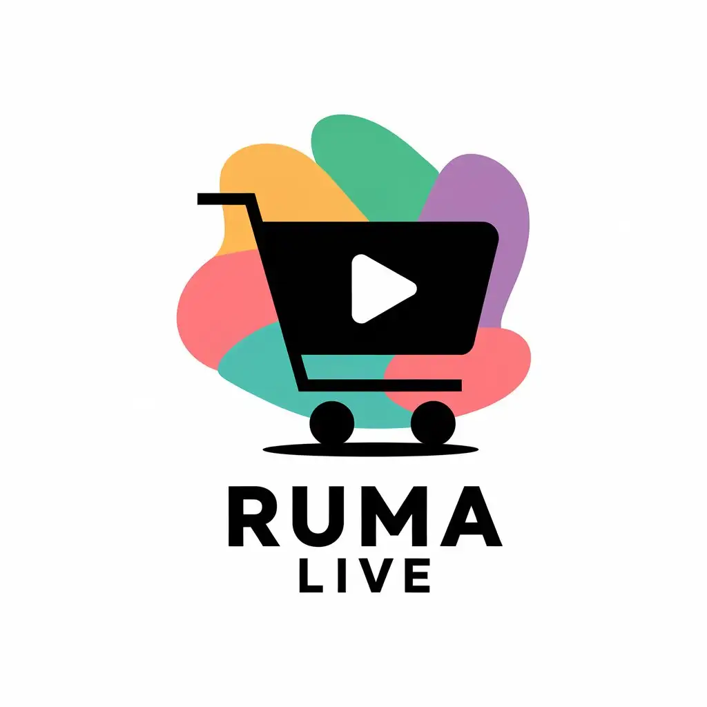 LOGO-Design-For-RUMA-Live-Video-and-Cart-Symbols-in-Retail-Industry