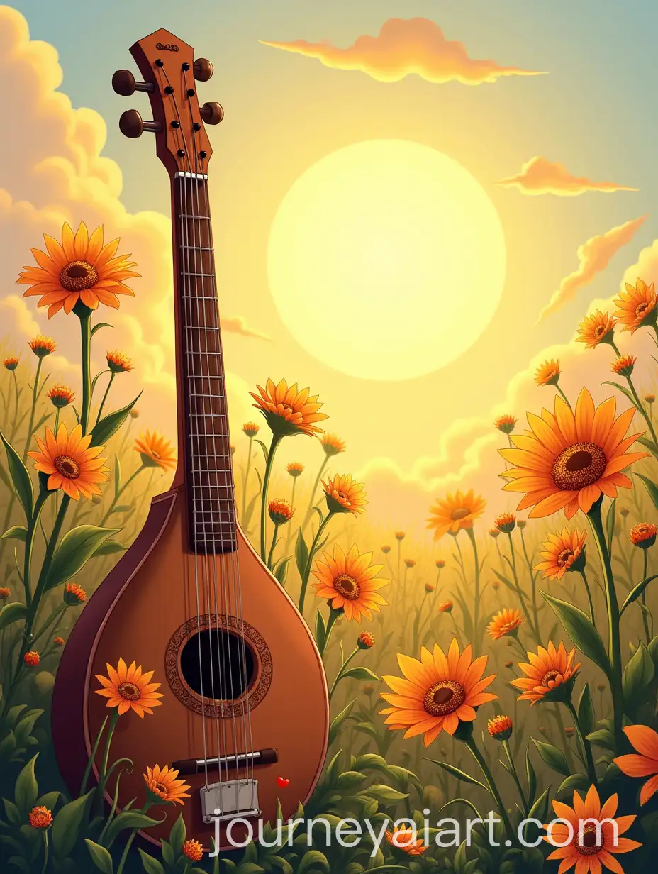 Sitar-Surrounded-by-Blooming-Sunlight-Garden-Under-Radiant-Midday-Sun