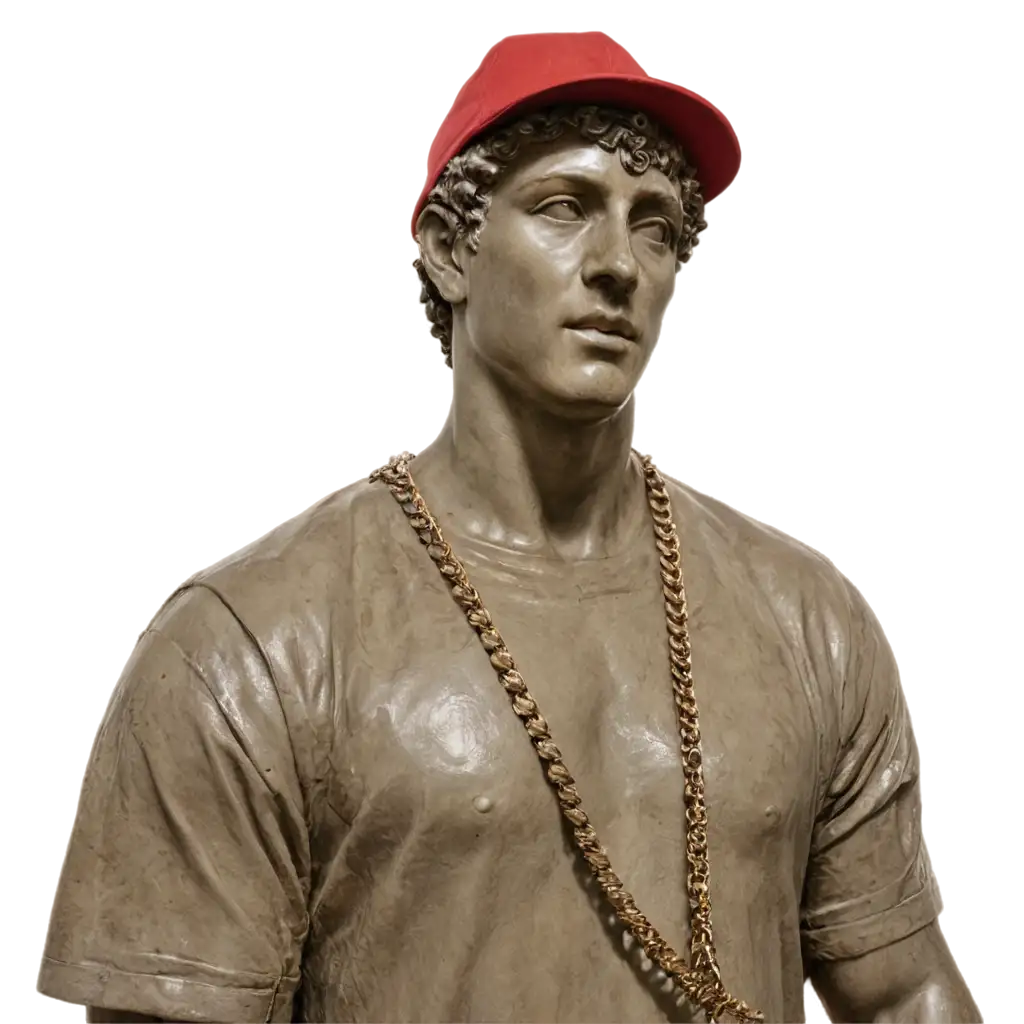 Roman-Style-Statue-of-David-Head-with-Baseball-Cap-and-Cuban-Chain-PNG-Image