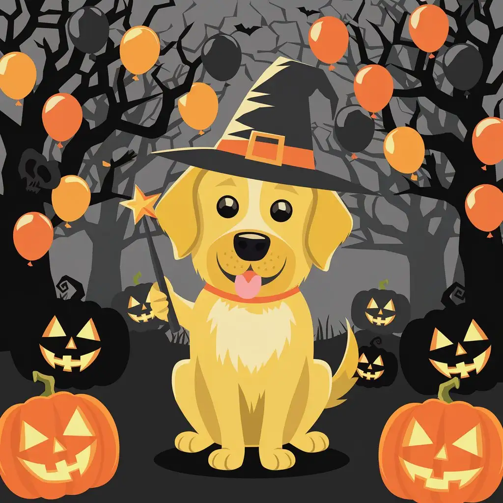 Yellow Dog Celebrating Halloween Festivities