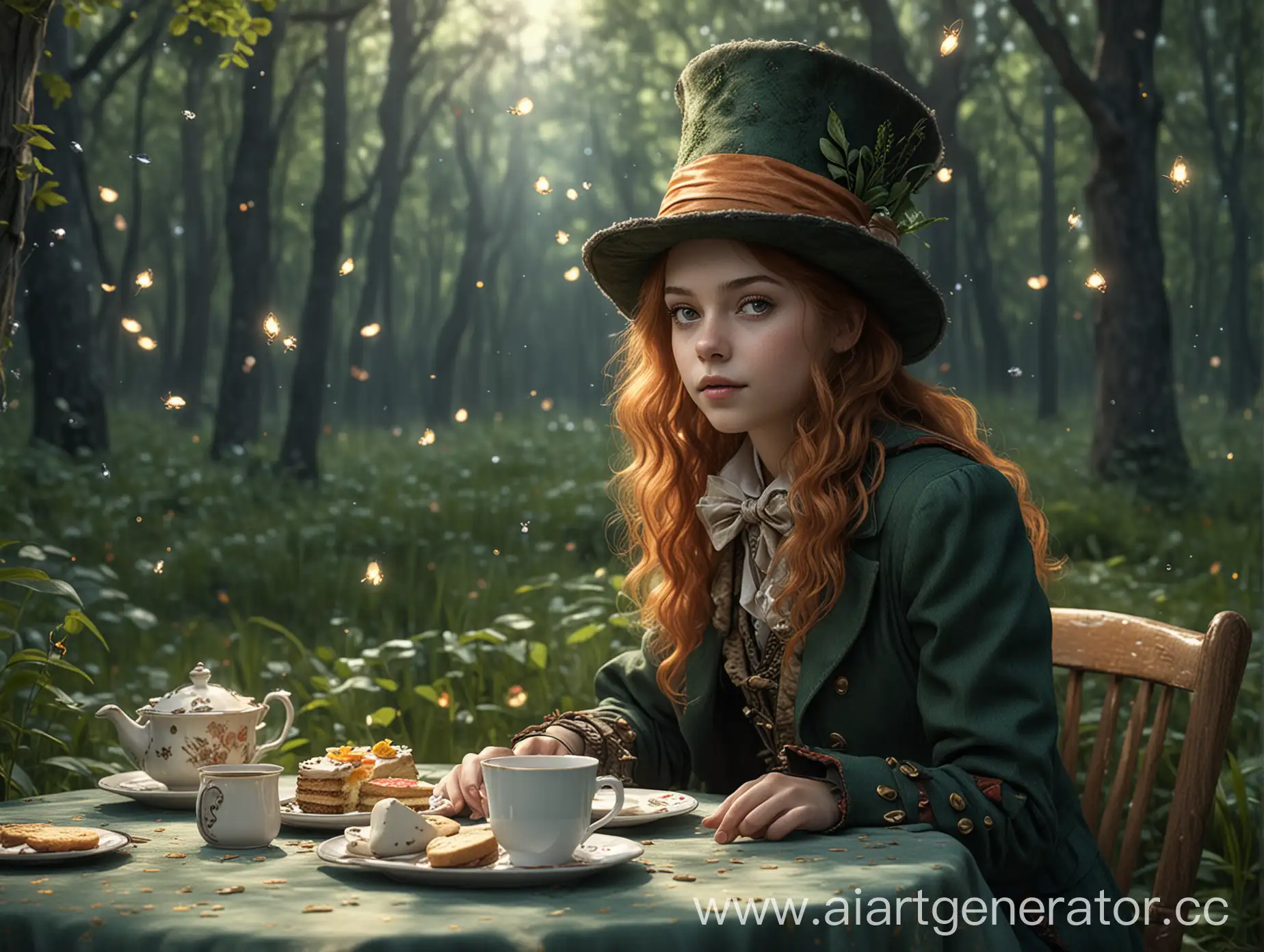 Tween-Girl-Dressed-as-the-Mad-Hatter-at-a-Forest-Tea-Party