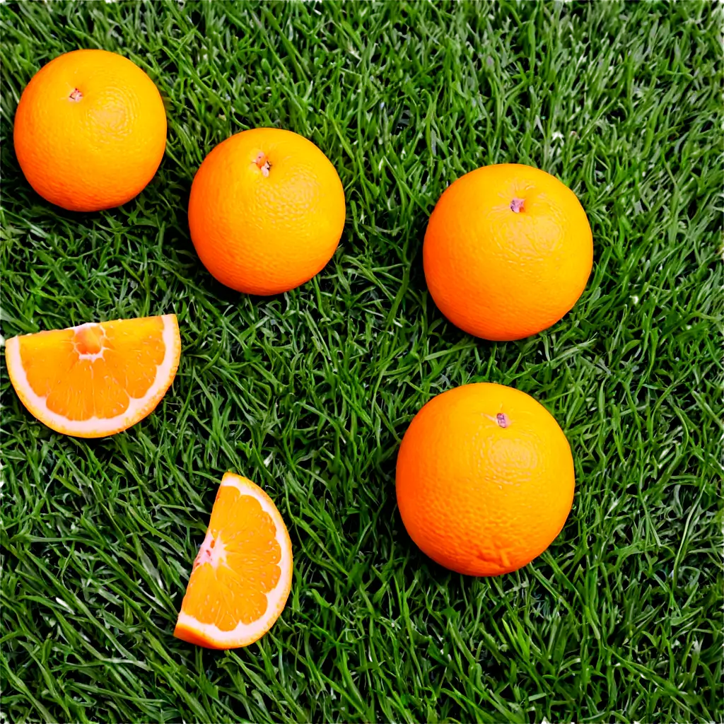 Juicy oranges on the grass