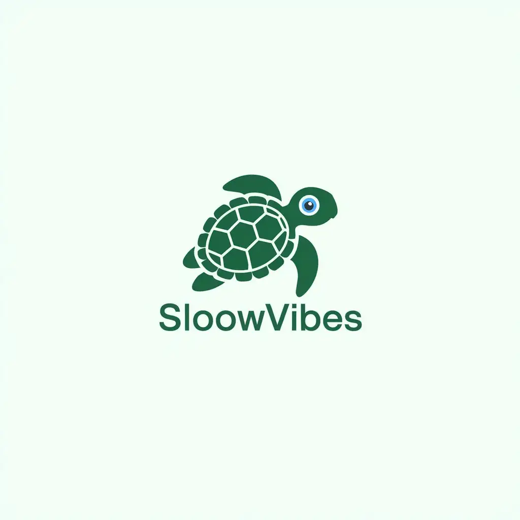 LOGO Design for SloowVibes Green Sea Turtle with Blue Eyes Minimalist Style for Otros Industry