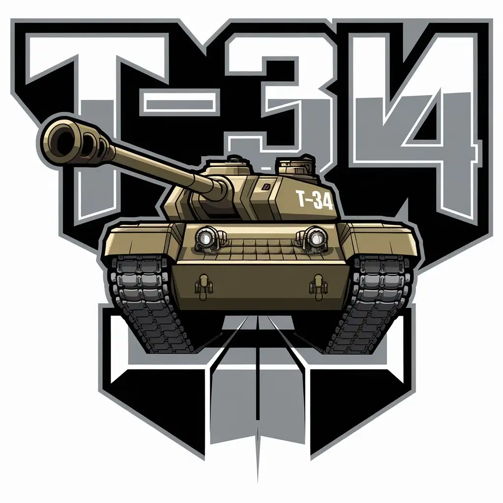 a vector logo design,with the text "T-34", main symbol:TANK T-34,complex,be used in Sports Fitness industry,clear background