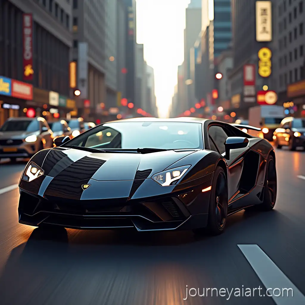 Lamborghini-Aventador-Cruising-ThroughAI-Image-Prompt-Expansion-a-Vibrant-Cityscape-at-Sunset