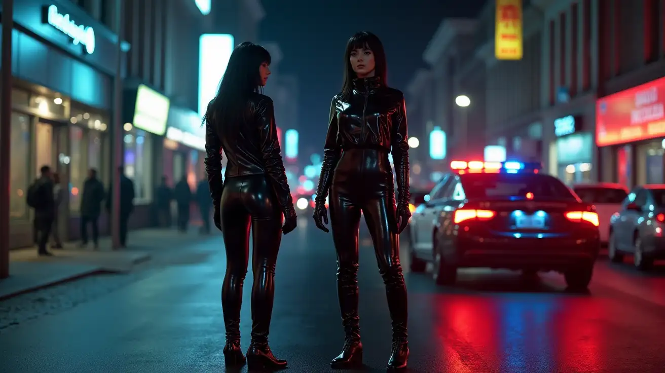 Cyberpunk-Women-in-Futuristic-Fashion-on-Neon-Streets