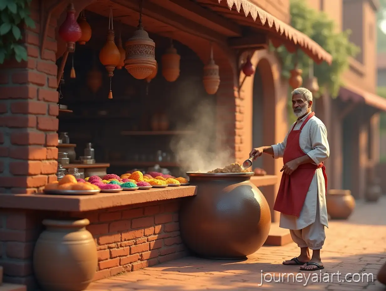 MiddleAI-Art-Prompt-ExpansionAged-Indian-Sweet-Maker-Preparing-Sweets-in-Peaceful-Village-Street