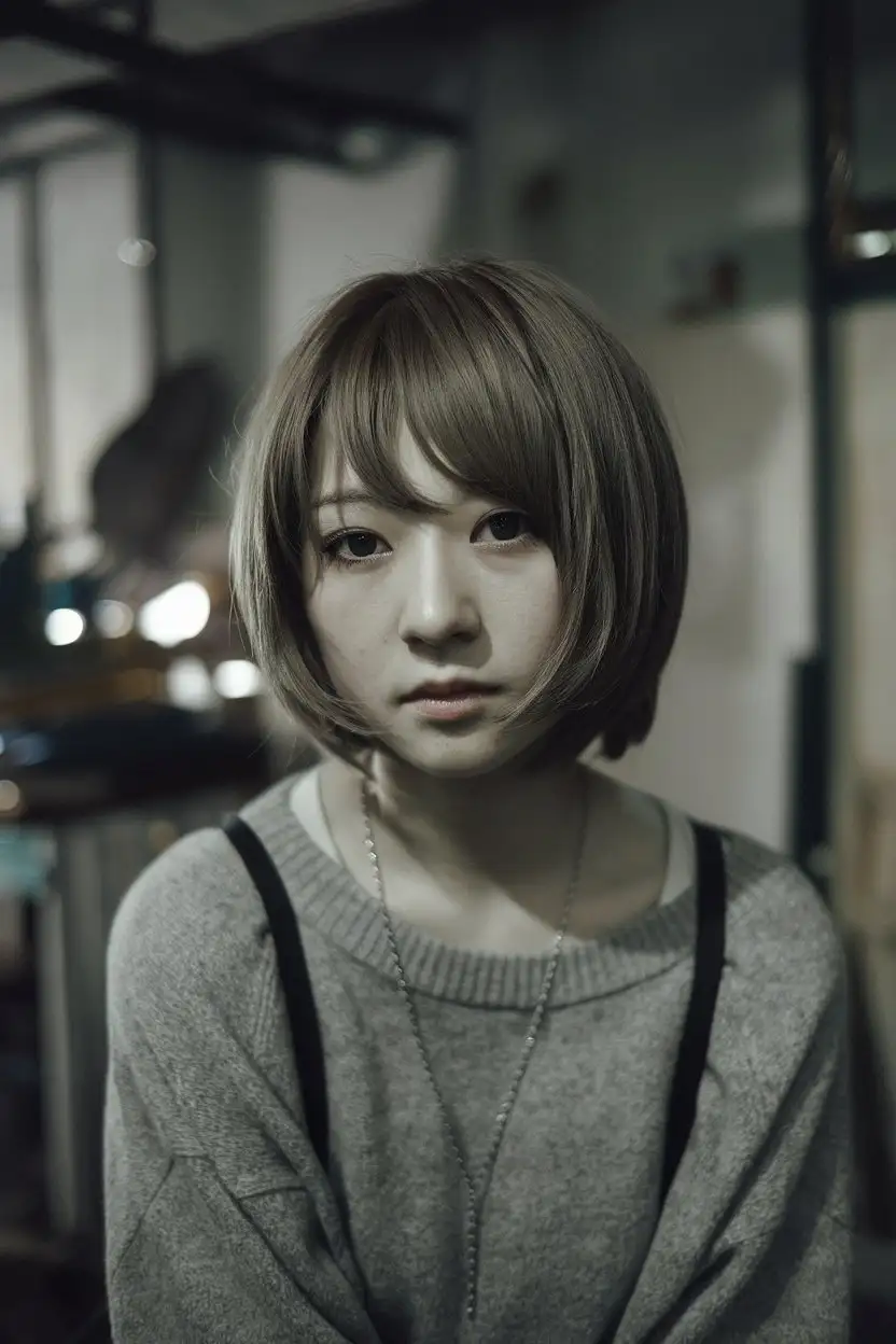 Boyish-Japanese-Girl-with-Short-Hair-in-Low-Light-Analog-Style