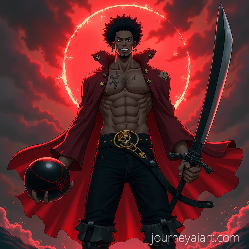 Stylized-Evil-Pirate-with-Electric-Sphere-and-Sword-on-Red-Island