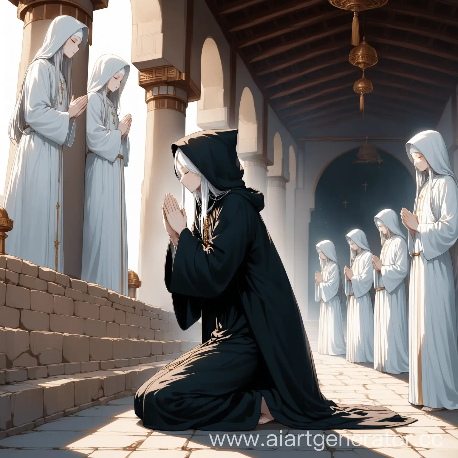 Statue-of-Kneeling-Boy-Cleric-in-Monastic-Robes-at-Temple