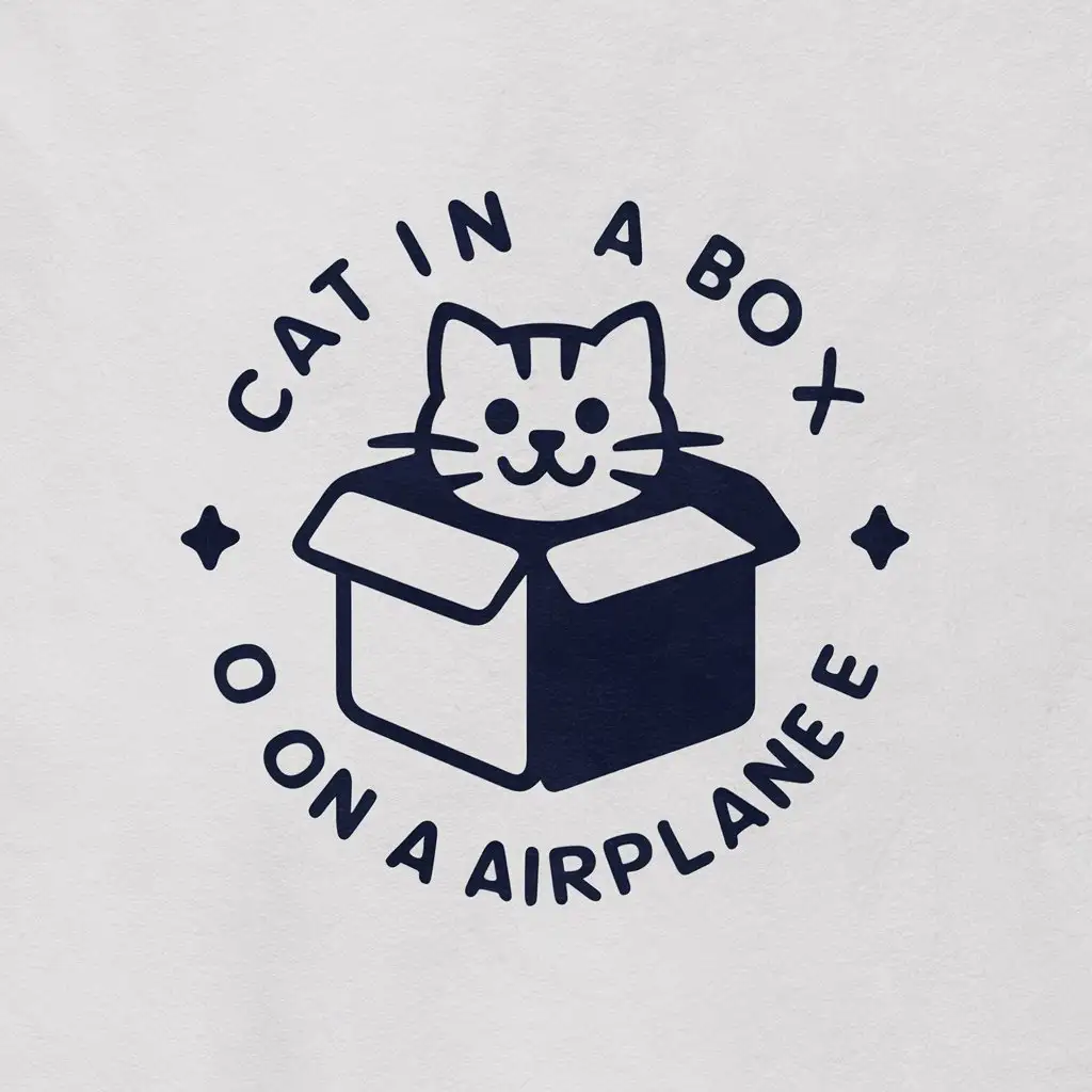 LOGO-Design-For-Cat-in-a-Box-Playful-Cat-Symbol-with-Airplane-Theme