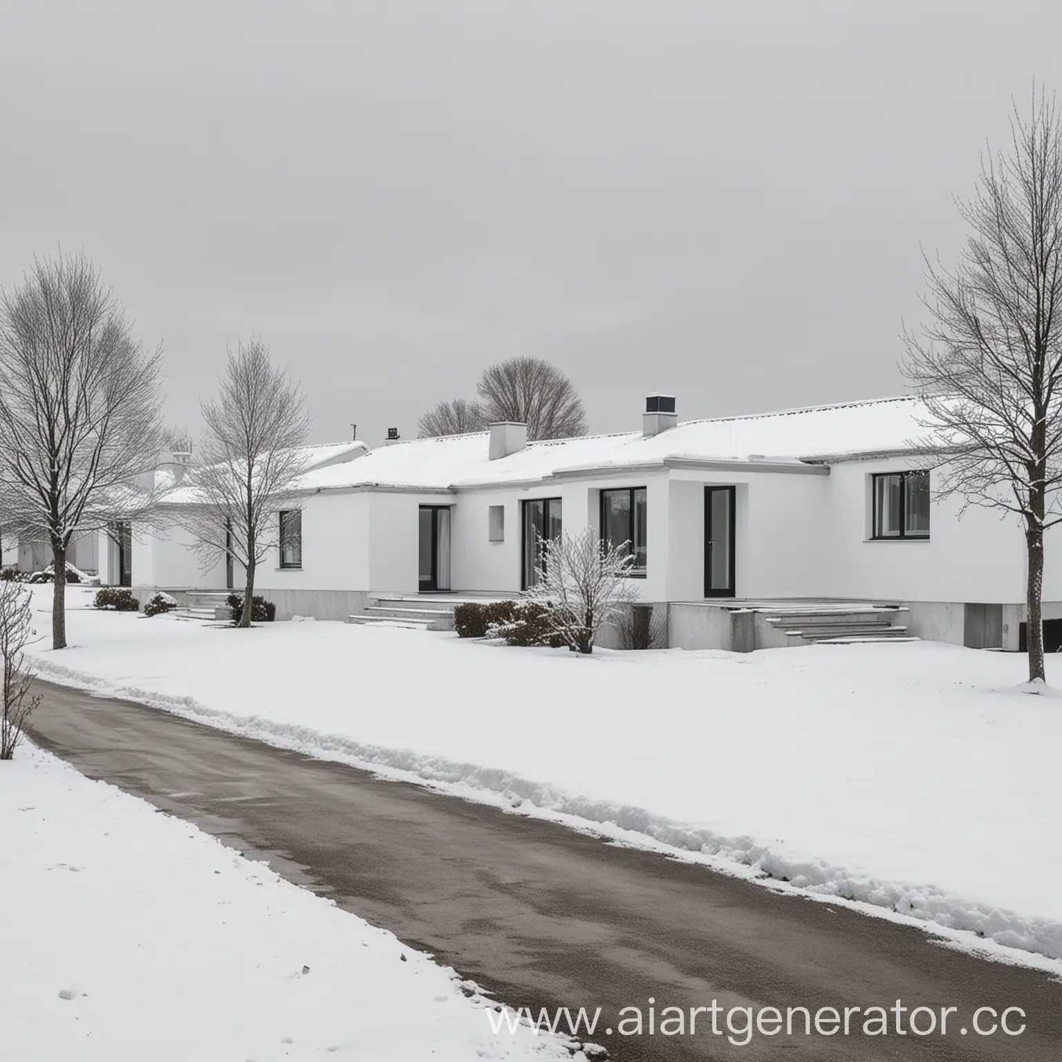 New-Years-Landscape-of-Modern-Minimalist-Cottage-Village-with-White-Houses