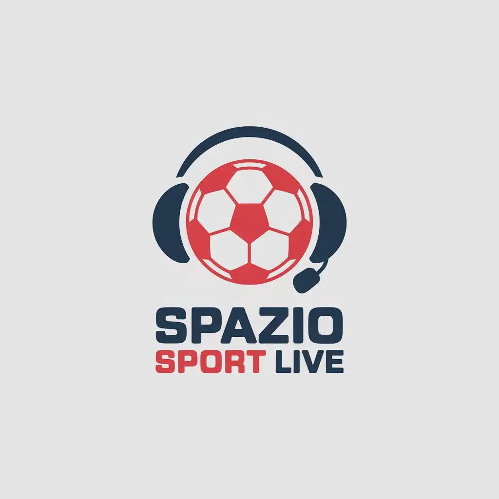 LOGO Design for Spazio Sport Live Red and Blue Soccer Ball with Headphones in Minimalistic Style